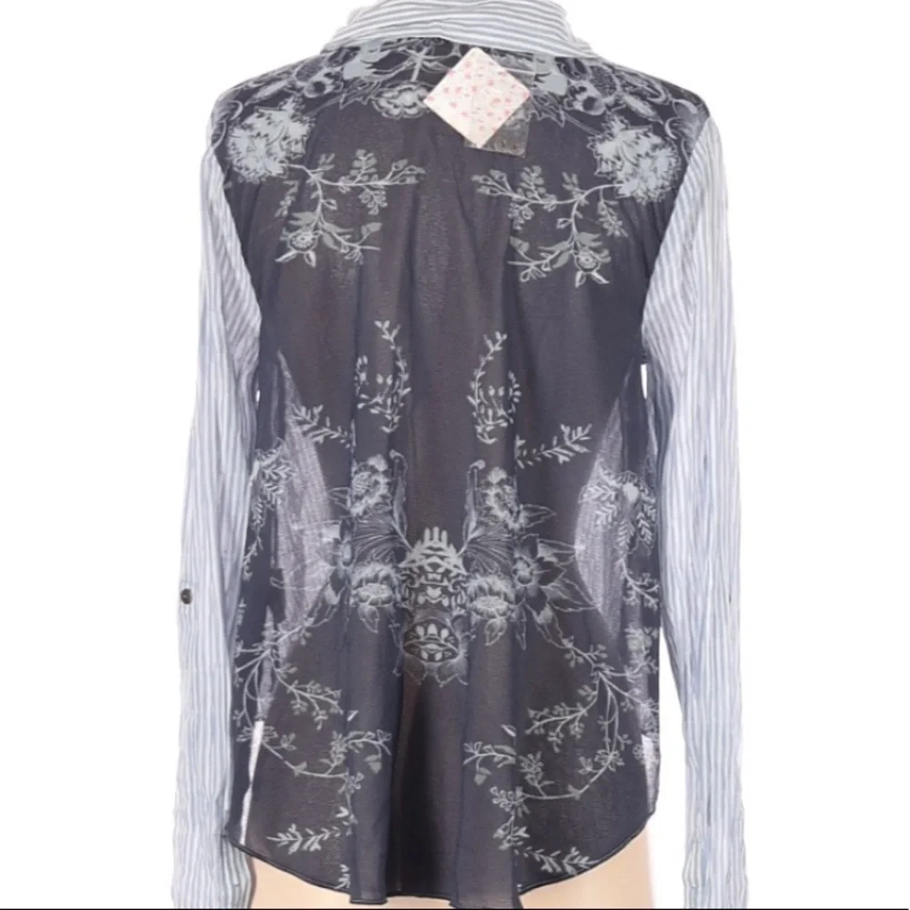Free People Party in the Back Oxford Combo Button Down Shirt XS Cottagecore NWT